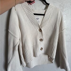 Cream V-Neck Button-Up Sweater